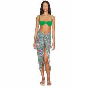 Revolve Plush Plaid Sarong Skirt in Pink‎ and Green Multi Oversized XS NWT
